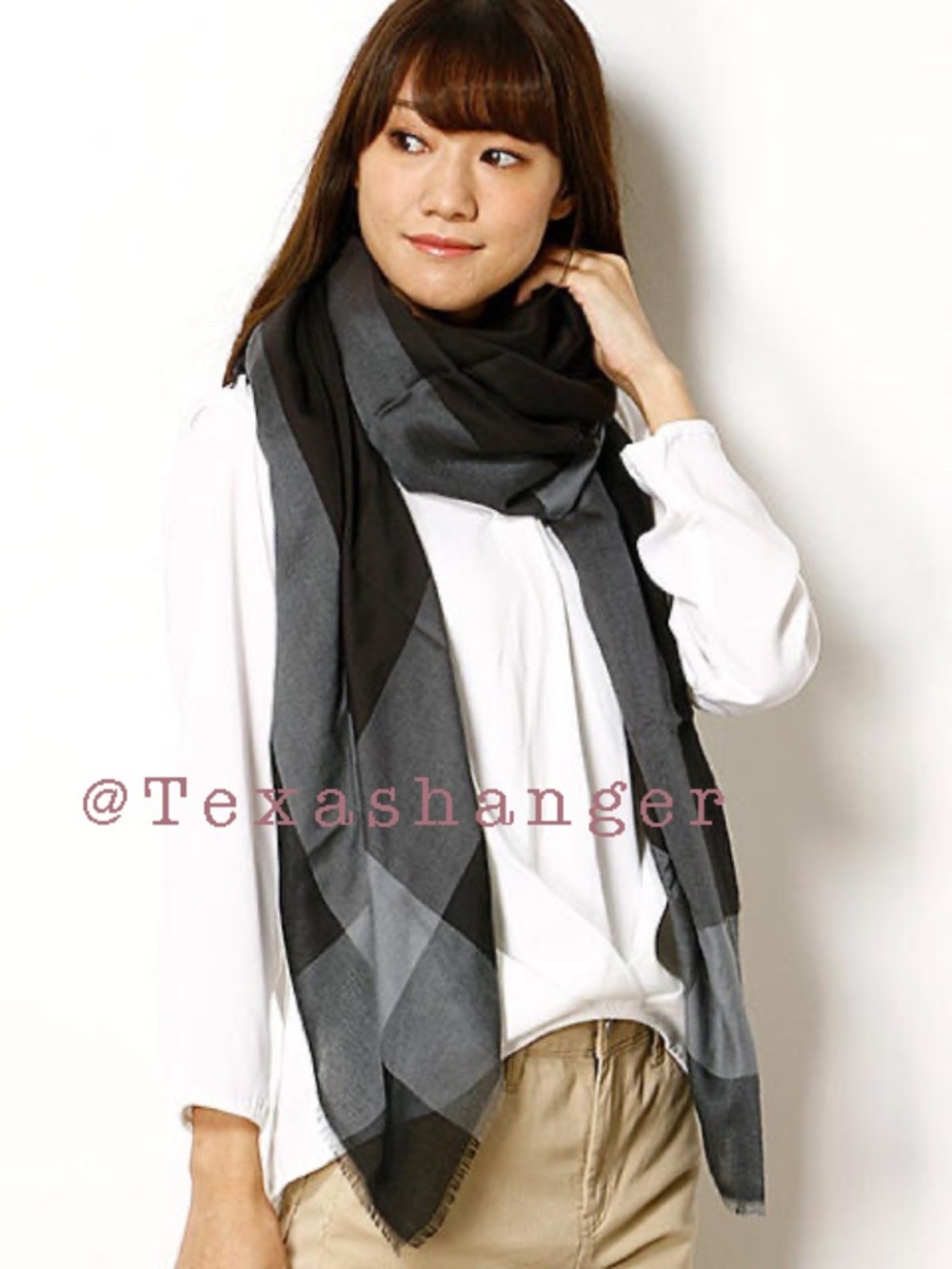 Coach Windowpane Challis Scarf NWT Metallic Graphite